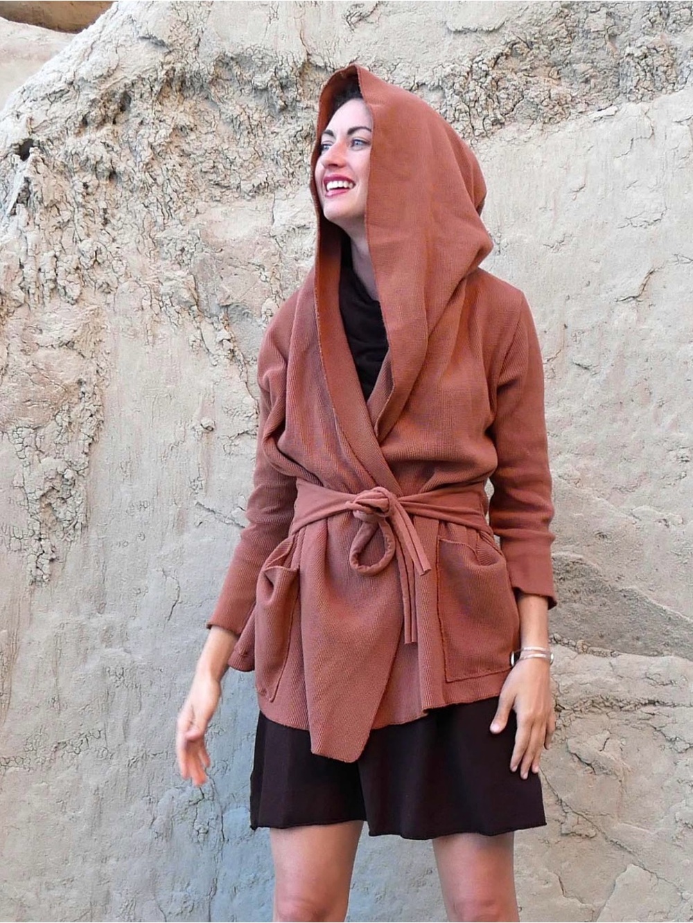 ~Gaia Conceptions HOODED COCOON BELTED SHIRT JACKET Black Large~ - Picture 2 of 8